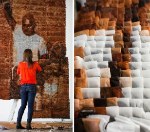 马来西亚艺术家用2万个茶包做巨幅人物画像